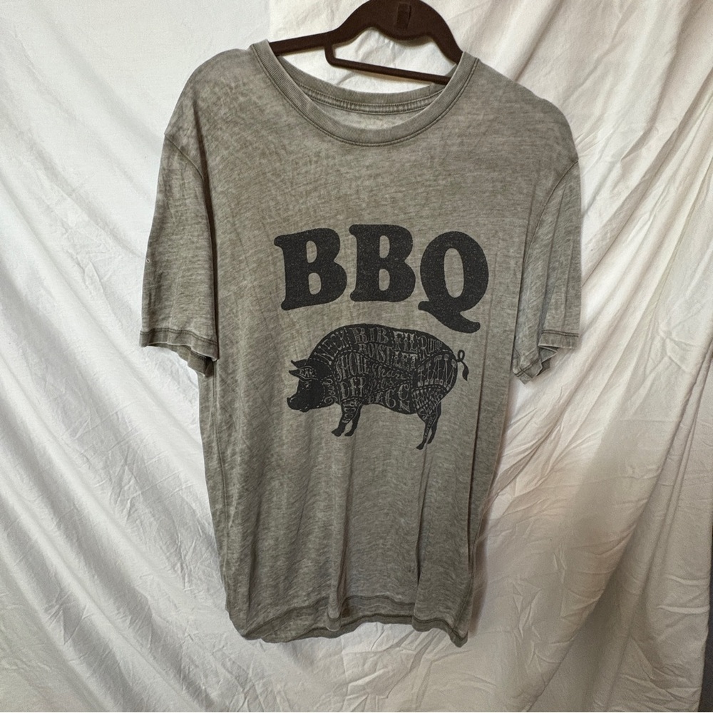 Lucky Brand Men's BBQ Pig Graphic T-Shirt Medium Gray